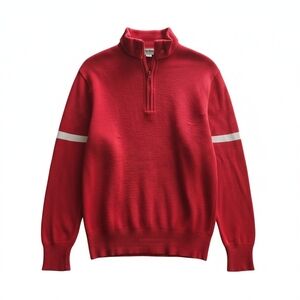 Obermeyer Red Half-Zip Sweater with White Sleeve Stripes